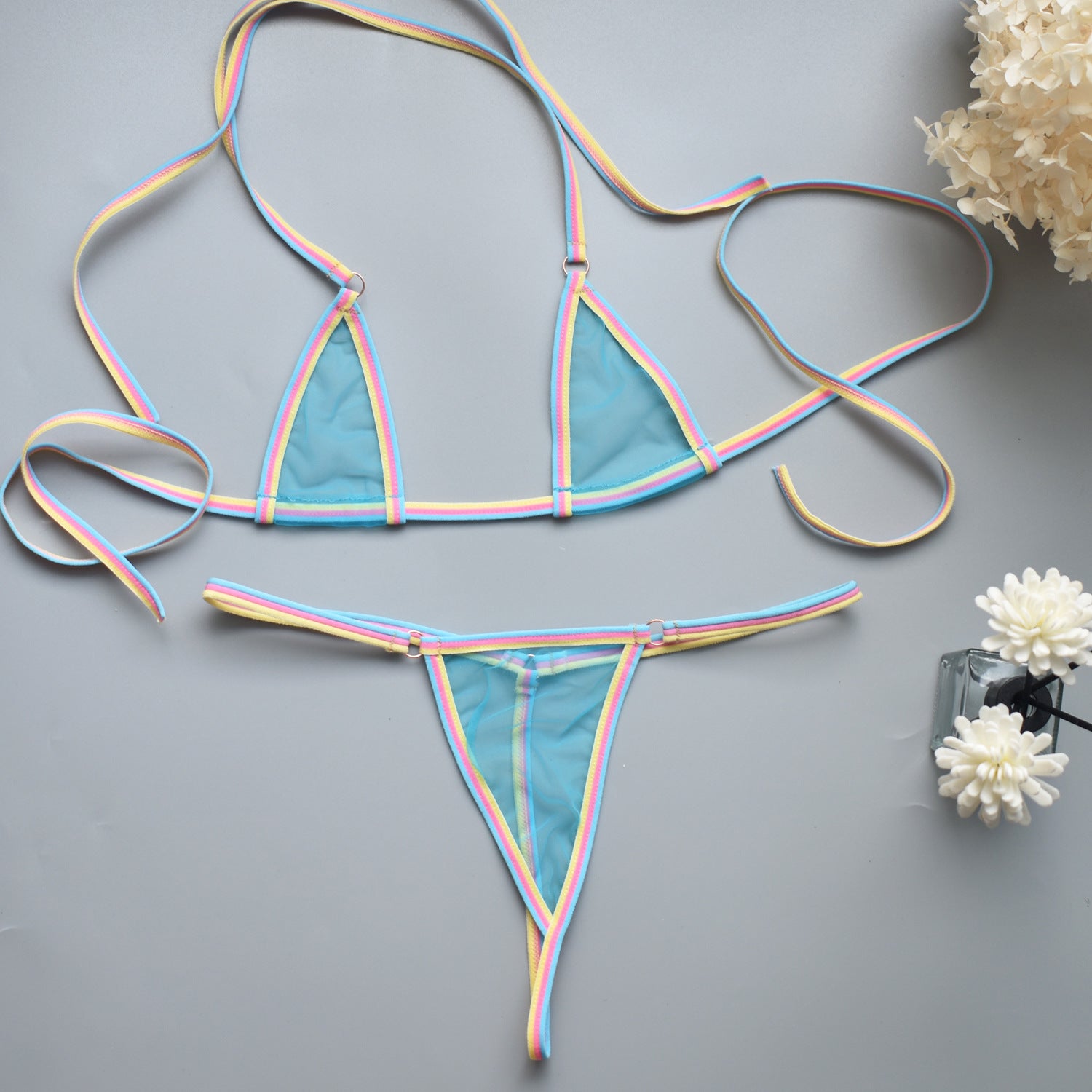 Image of Simple Intimate Date Super Mini Three-Point Brazilian T-Shaped Hot U-Shaped Sling Erotic Bra Set